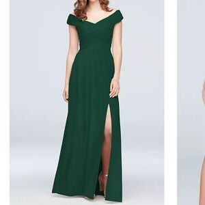 David’s Bridal Bridesmaid’s Dress Juniper Crisscross Off-the-Shoulder Mesh Dress